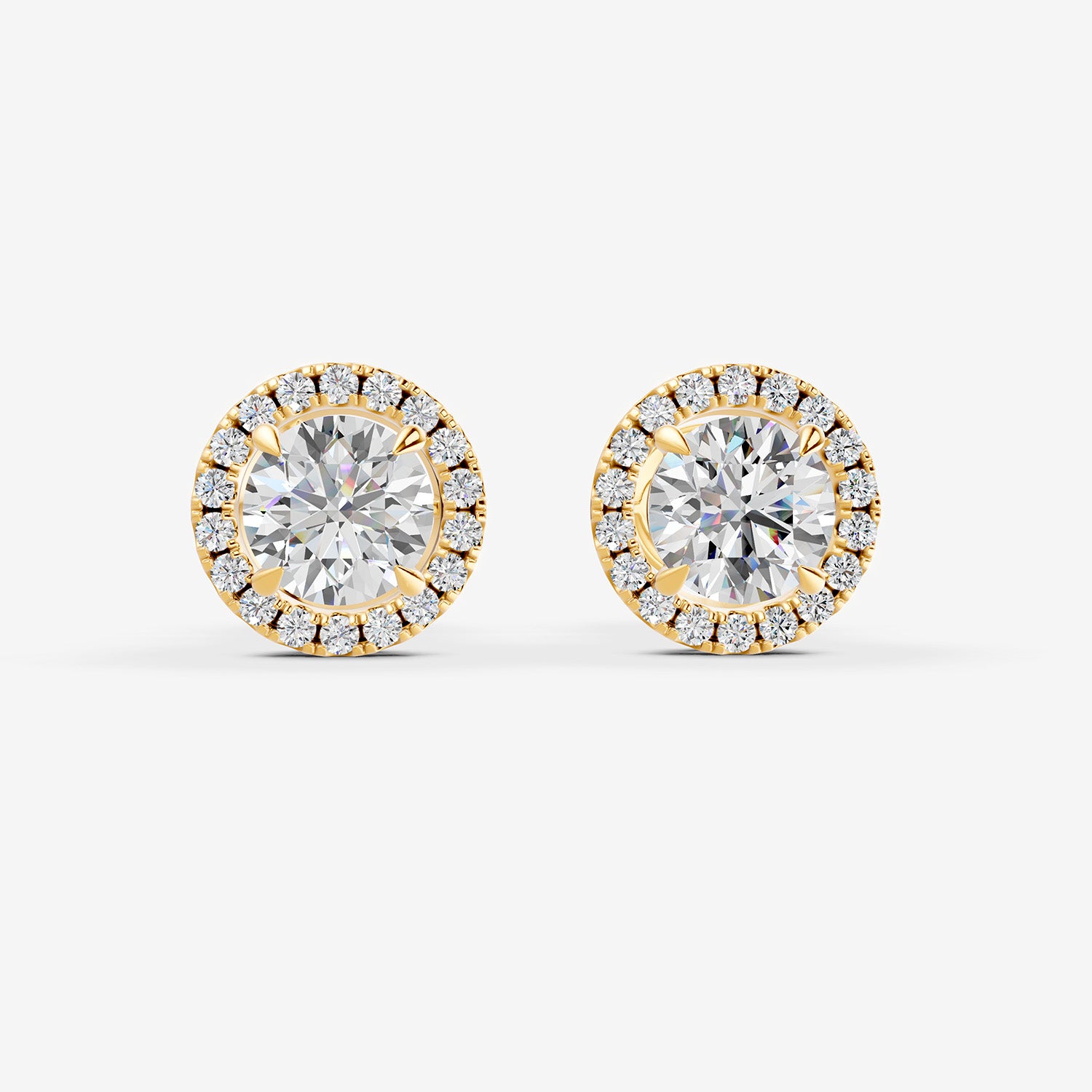 Halo Round Solitaire Earrings in 18K Yellow Gold