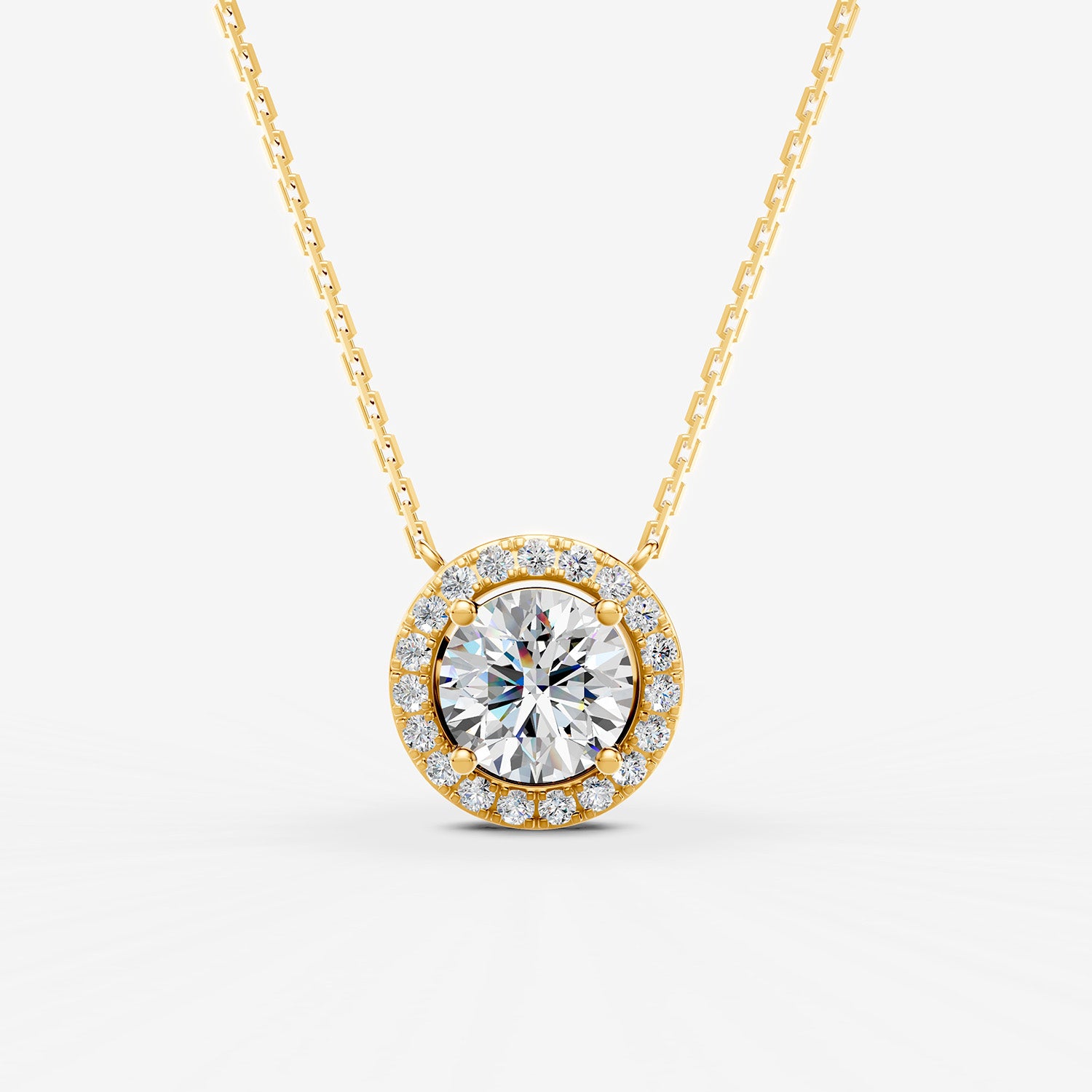 Halo Round Solitaire Pendant in 18K Yellow Gold