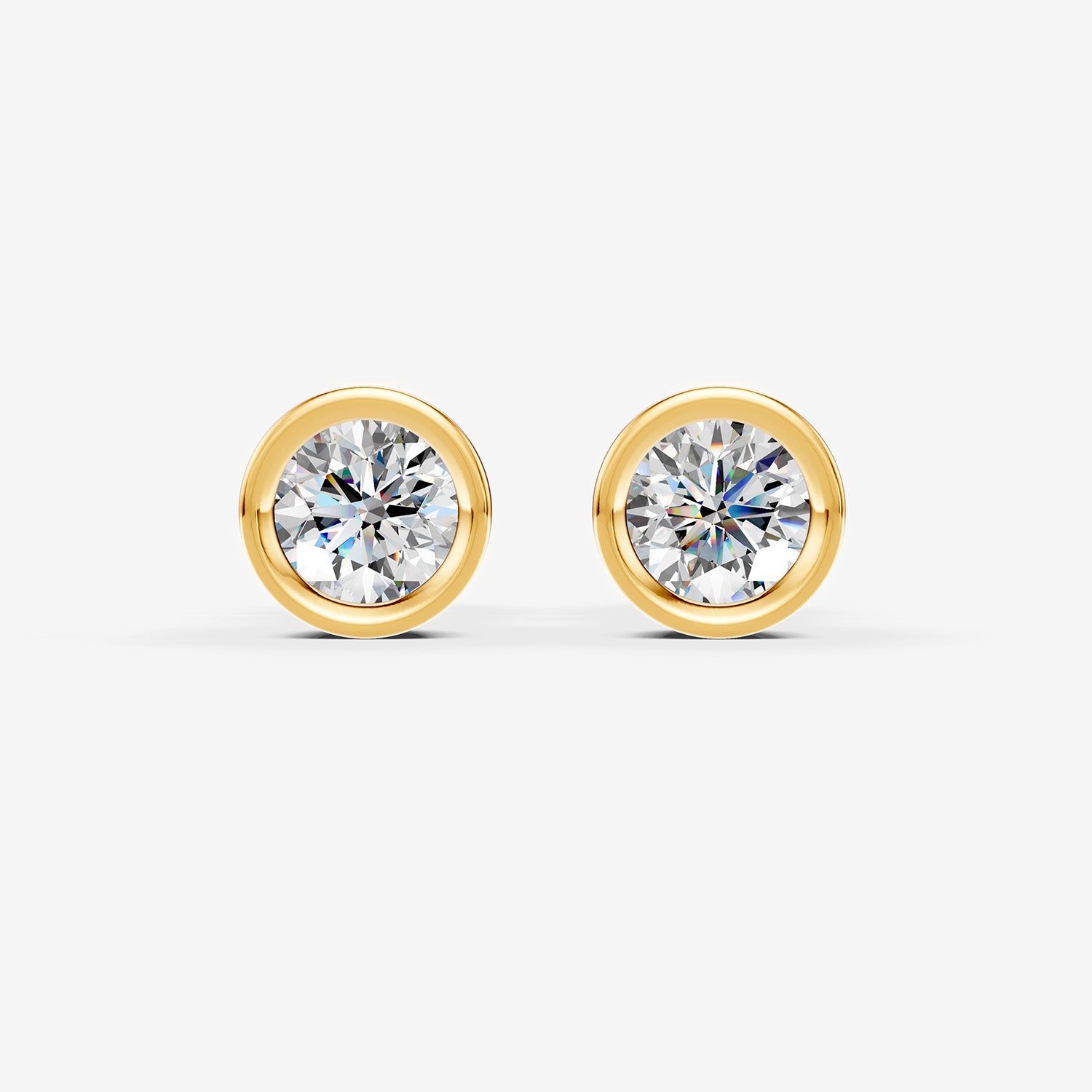 Bezel Round Solitaire Earrings in 18K Yellow Gold
