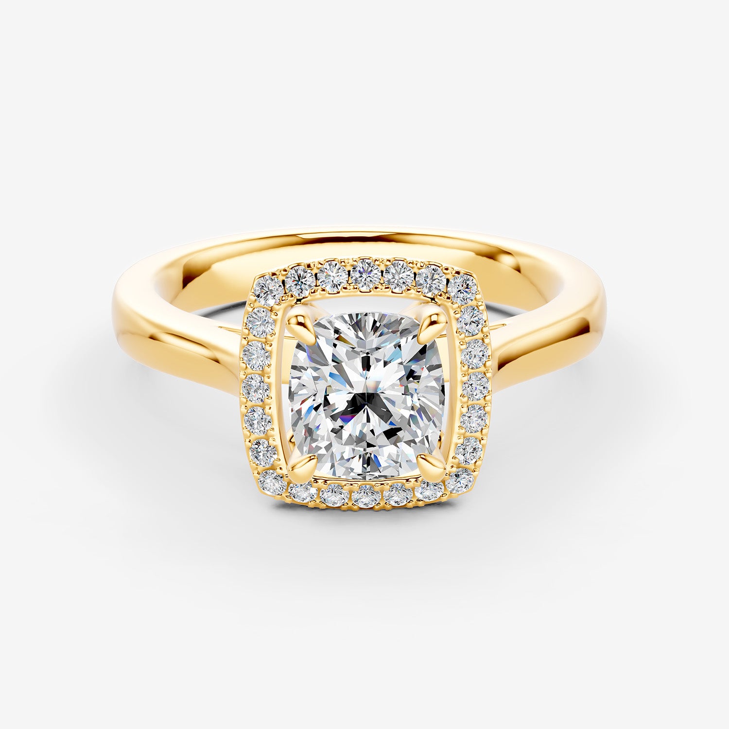 Halo Cushion Solitaire Ring in 18K Yellow Gold