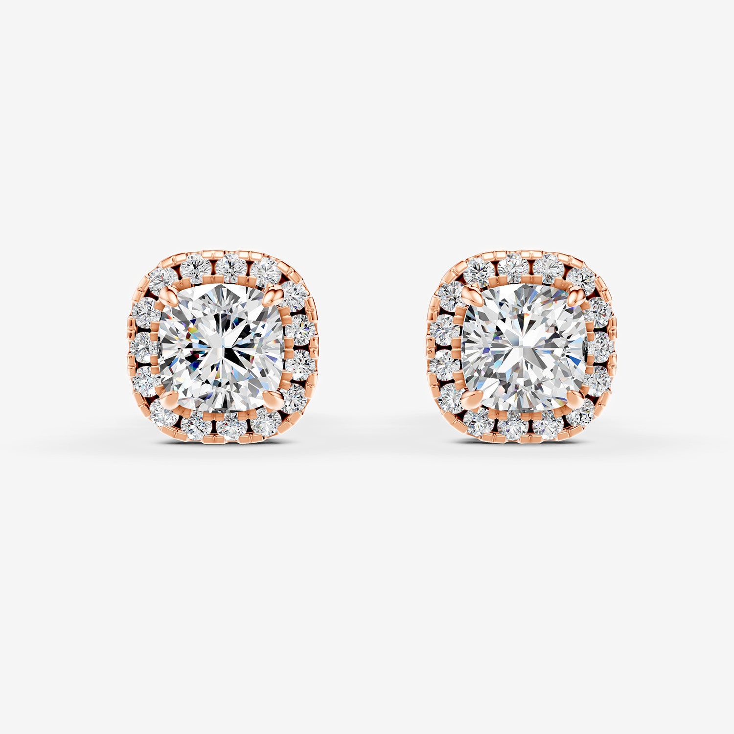 Halo Cushion Solitaire Earrings in 18K Rose Gold