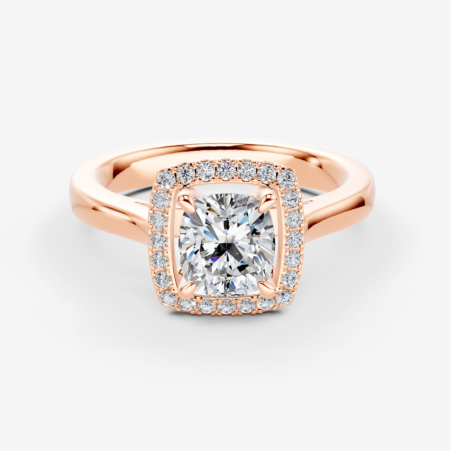 Halo Cushion Solitaire Ring in 18K Rose Gold
