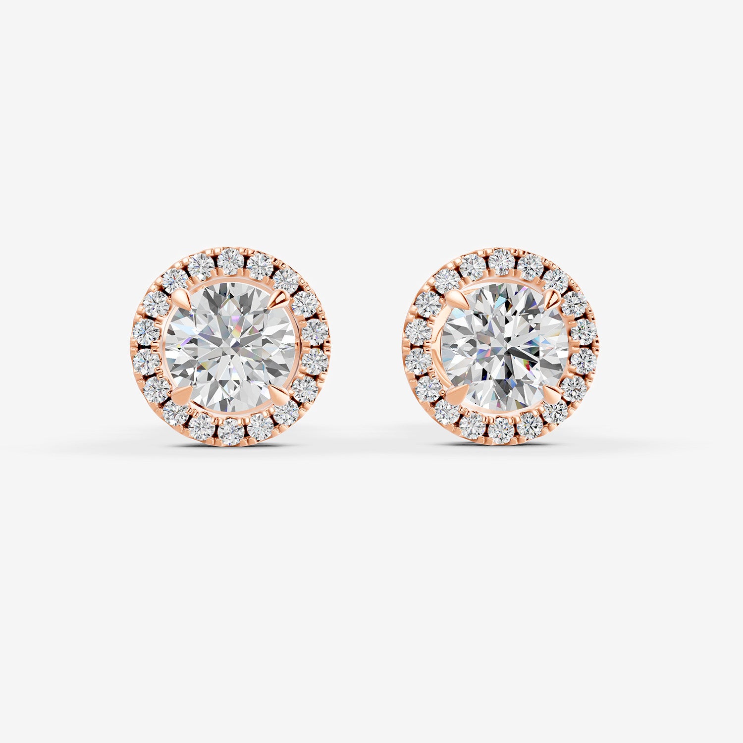 Halo Round Solitaire Earrings in 18K Rose Gold