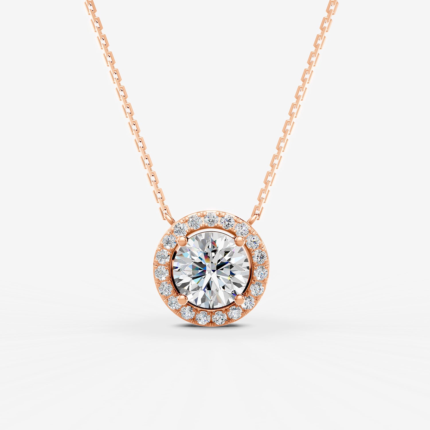 Halo Round Solitaire Pendant in 18K Rose Gold