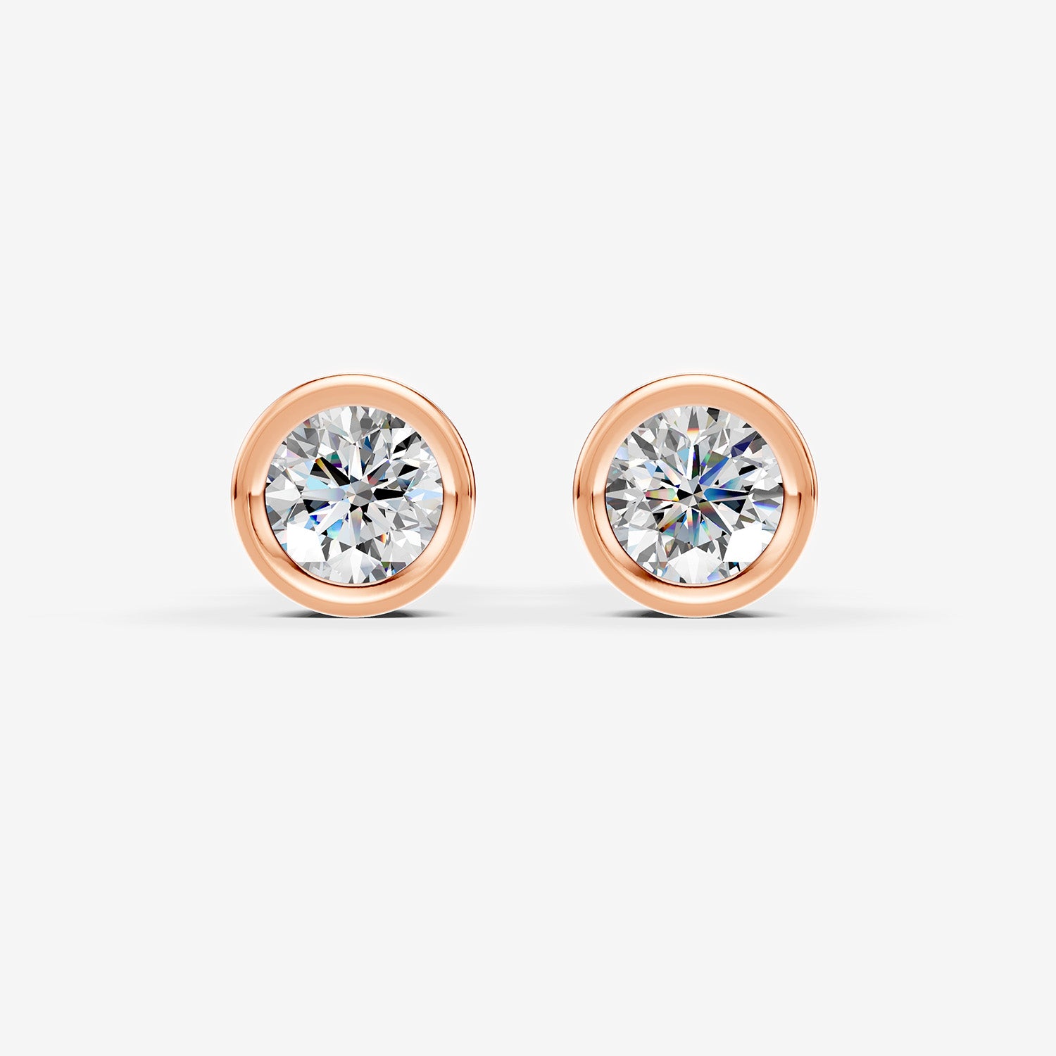 Bezel Round Solitaire Earrings in 18K Rose Gold