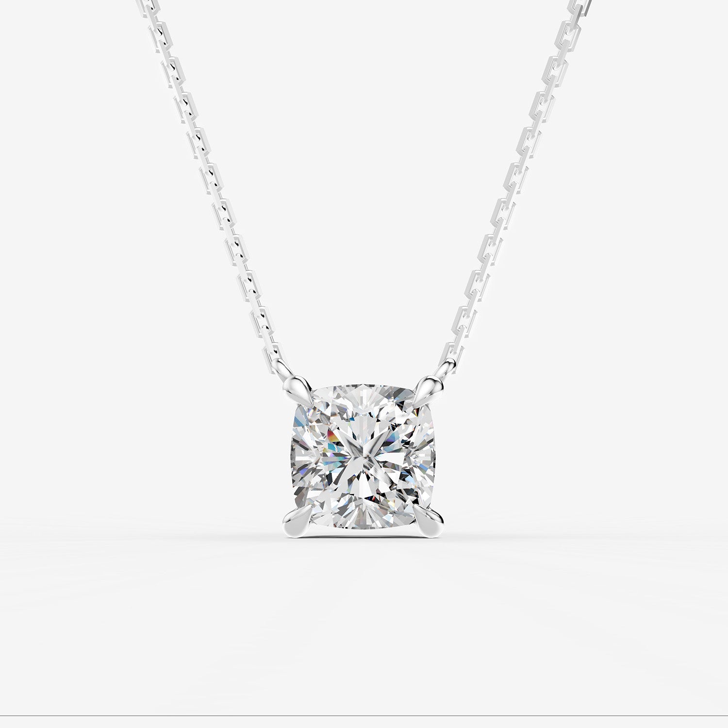Classic Cushion Solitaire Pendant in 18K White Gold