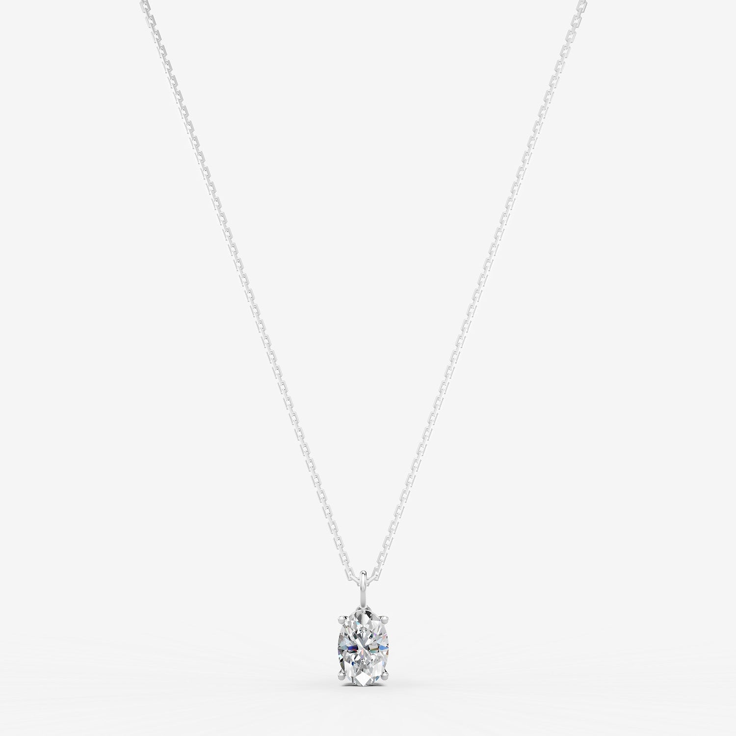 Classic Oval Solitaire Pendant in 18K White Gold