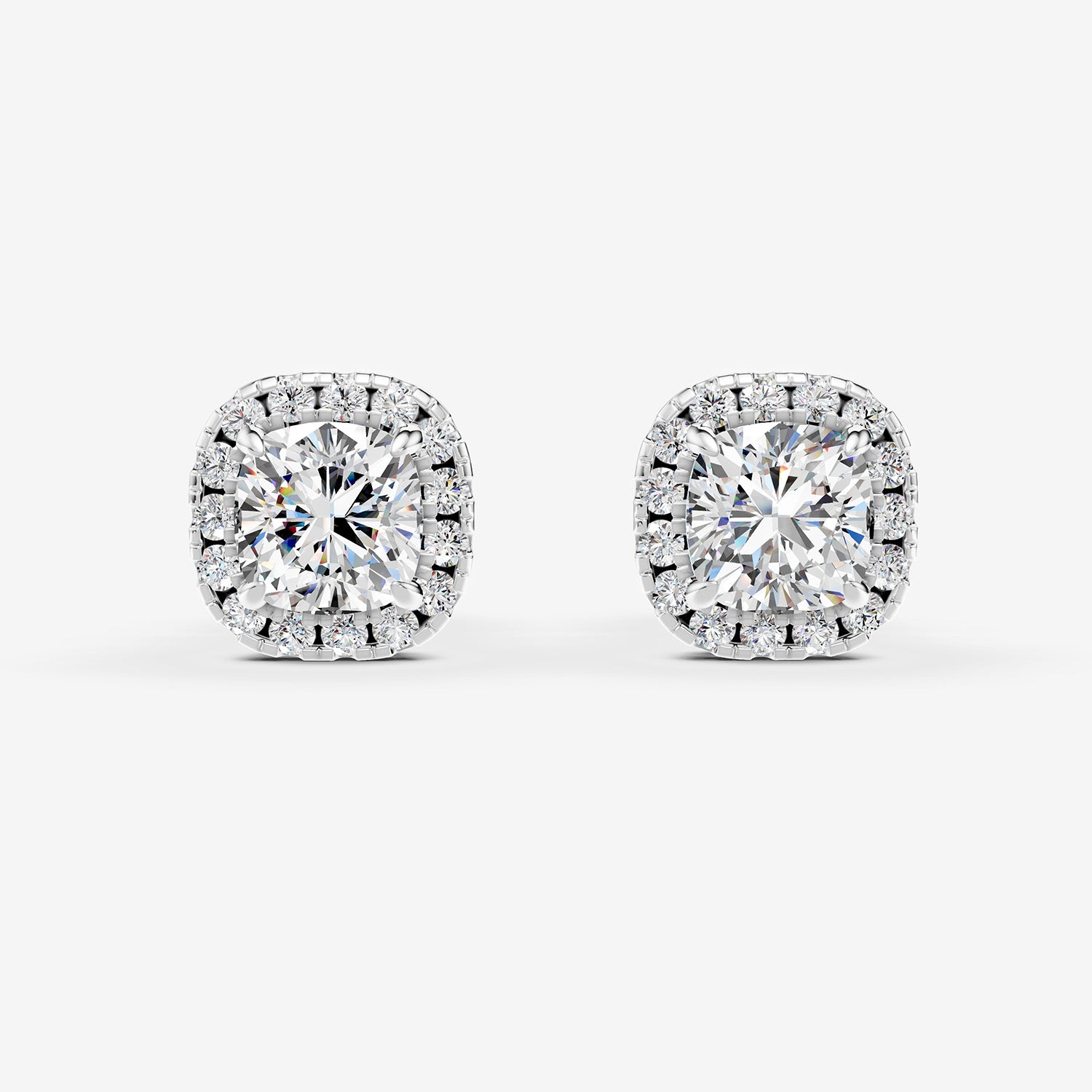 Halo Cushion Solitaire Earrings in 18K White Gold