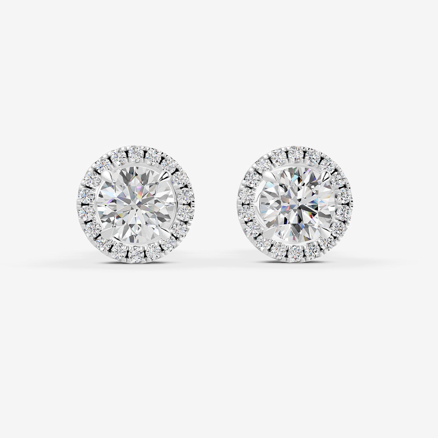 Halo Round Solitaire Earrings in 18K White Gold