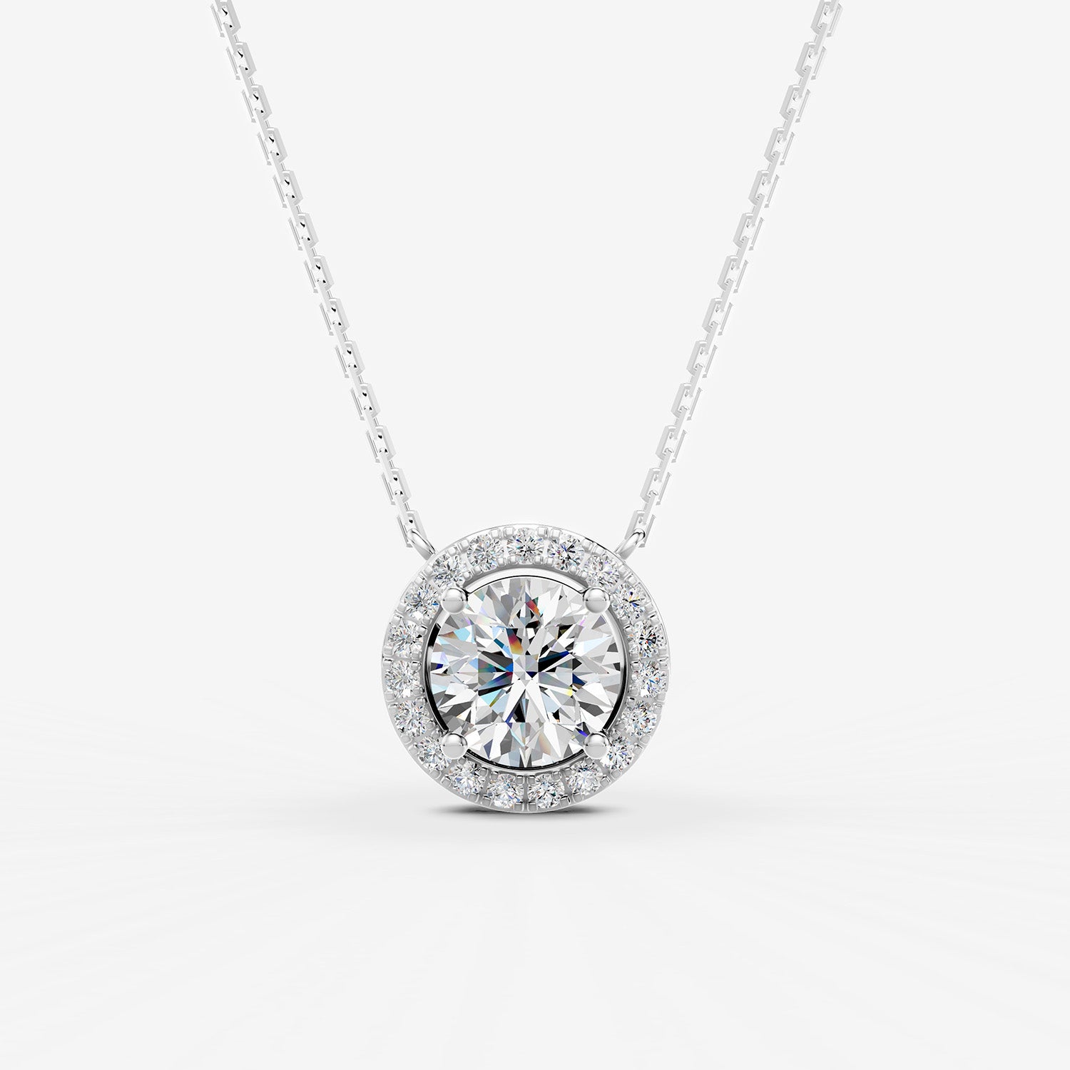 Halo Round Solitaire Pendant in 18K White Gold