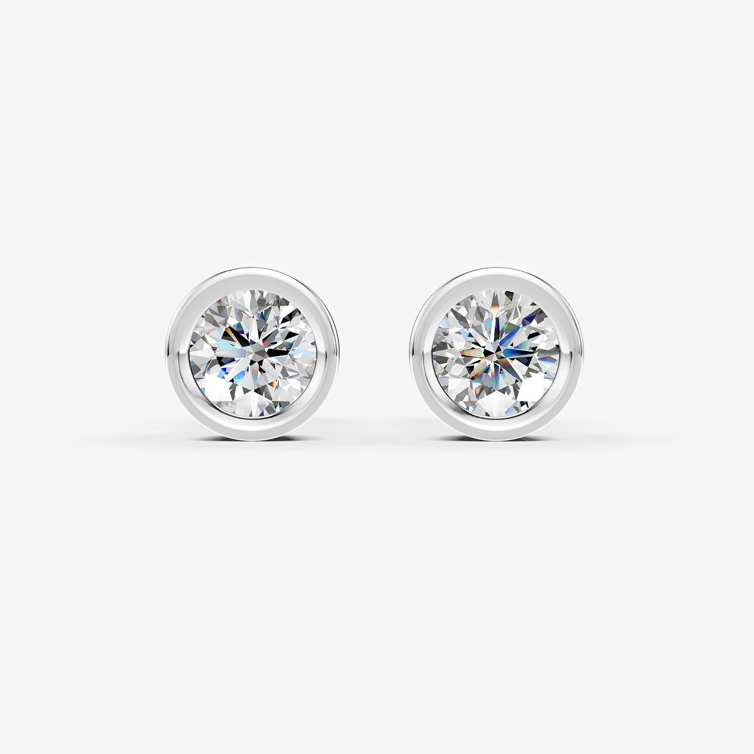 Bezel Round Solitaire Earrings in 18K White Gold