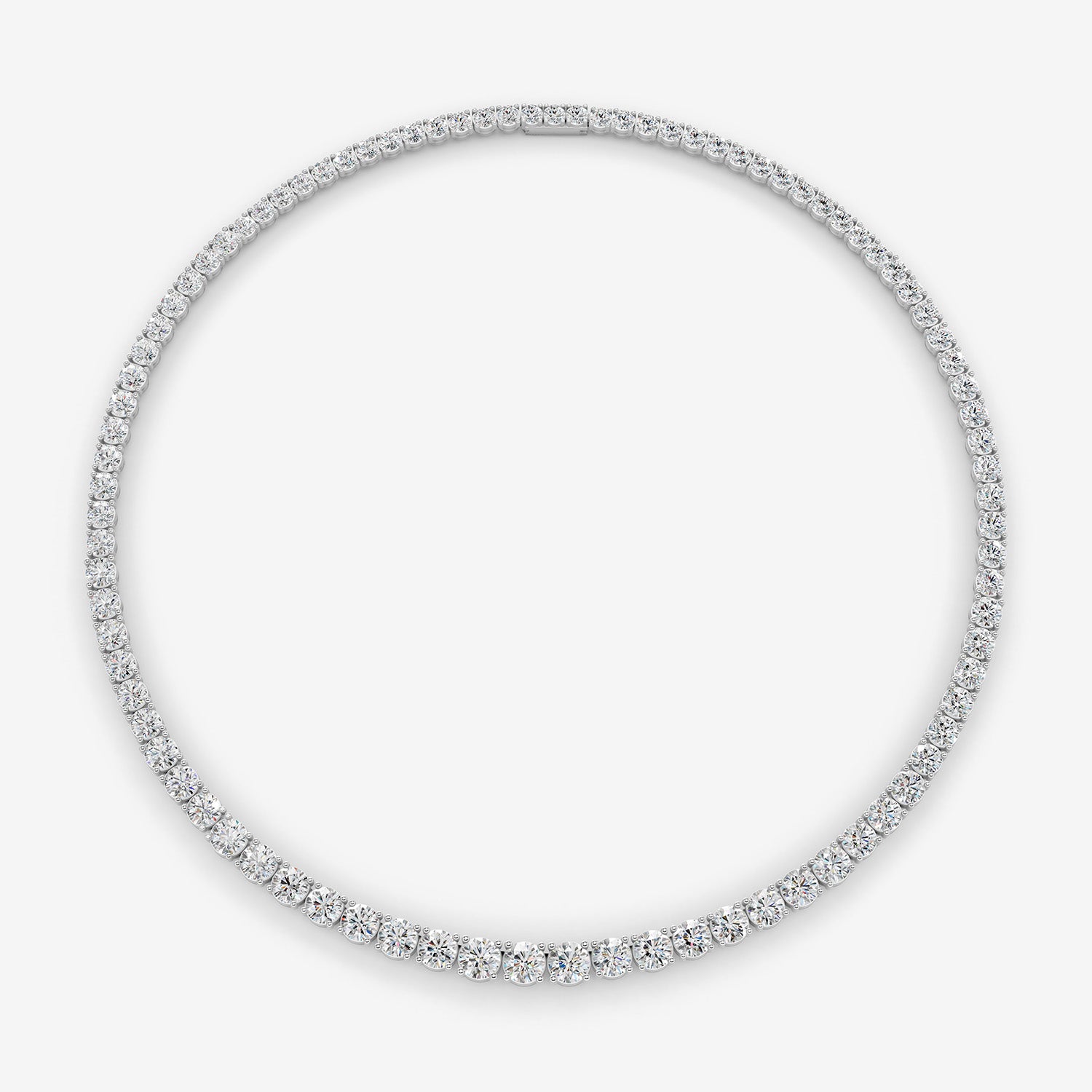 Graduated Classic 10 Carat Tennis Necklace in 18K White Gold