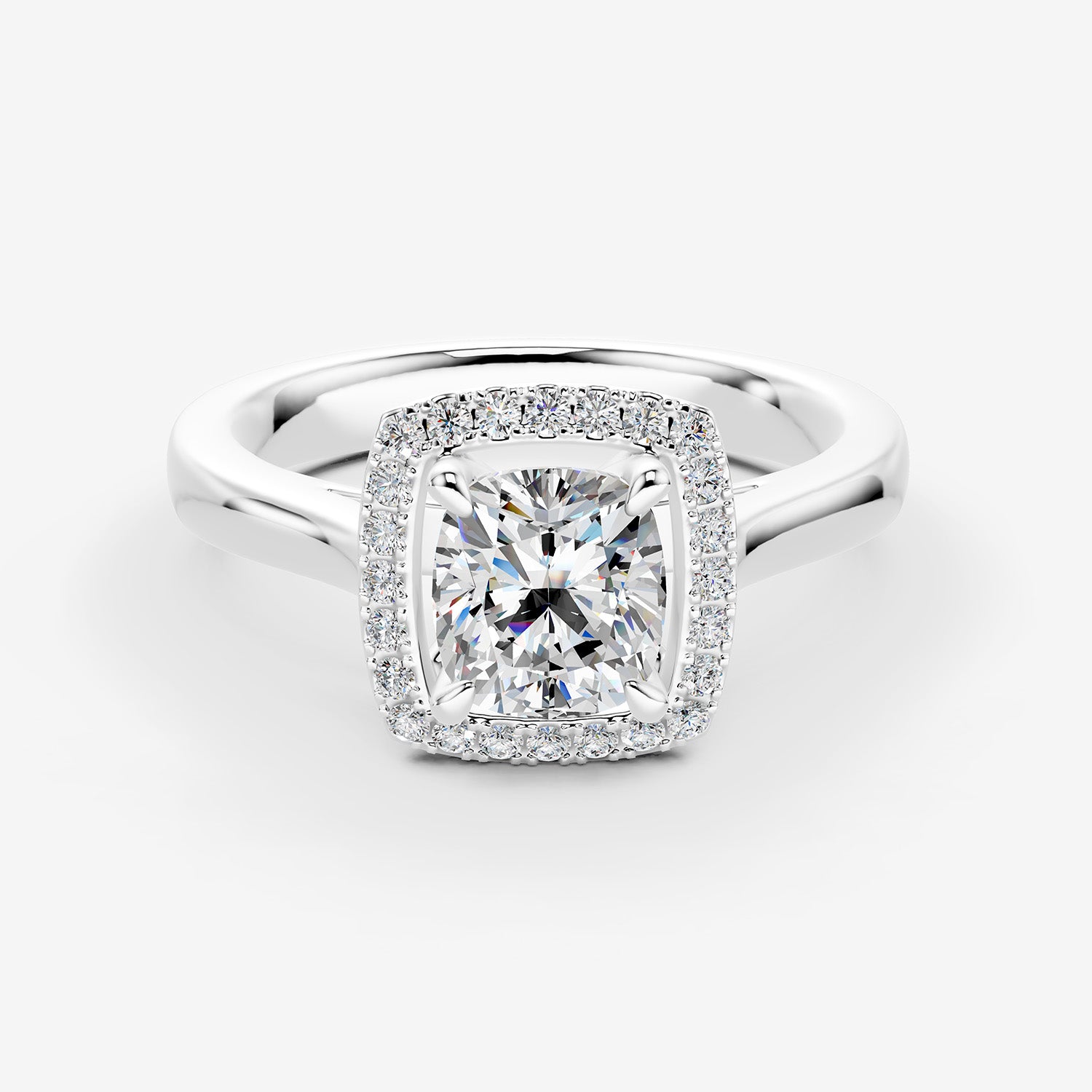 Halo Cushion Solitaire Ring in 18K White Gold