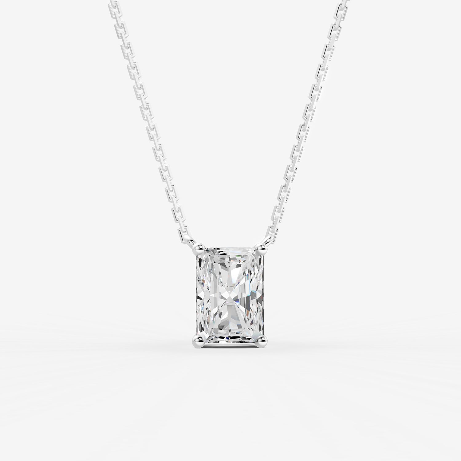 Classic Radiant Solitaire Pendant in 18K White Gold