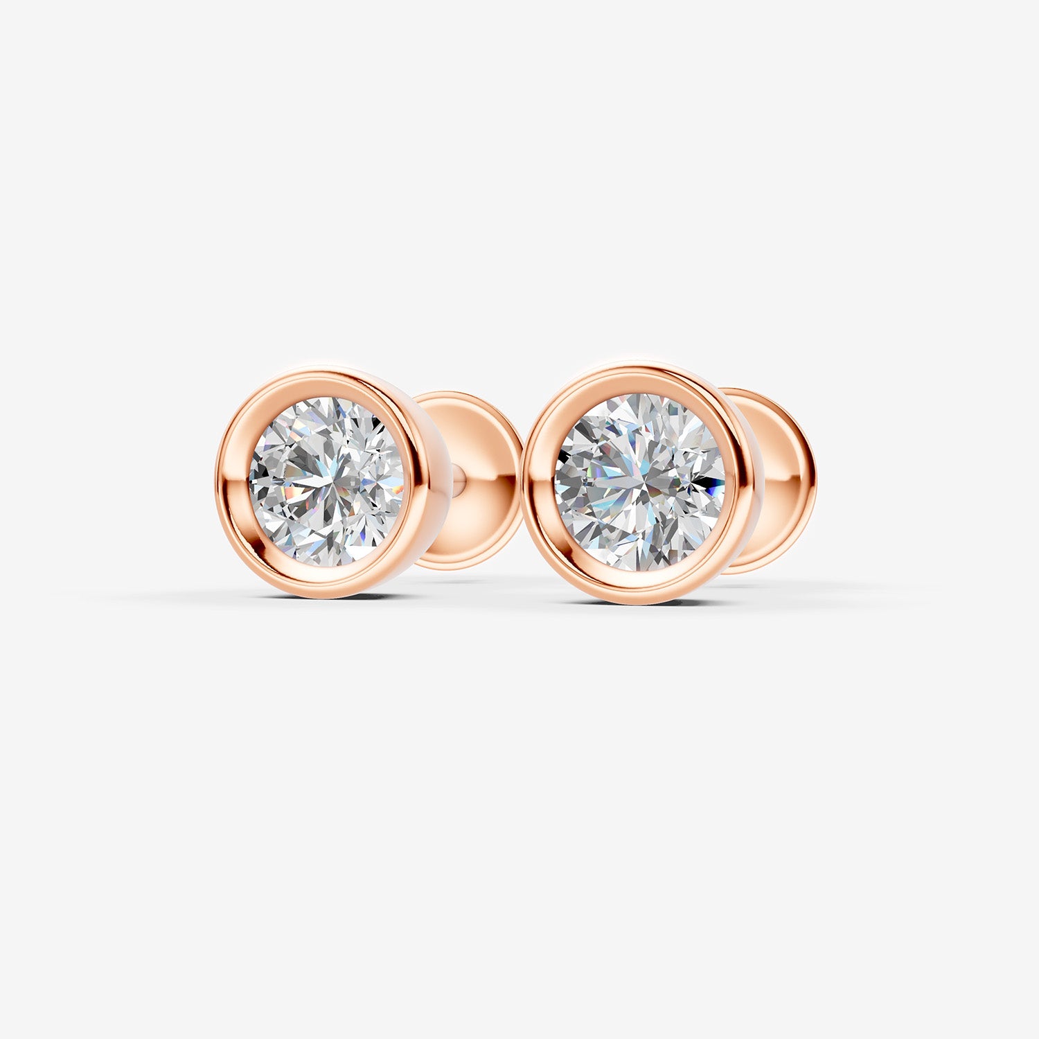 Bezel Round Solitaire Earrings in 18K Rose Gold