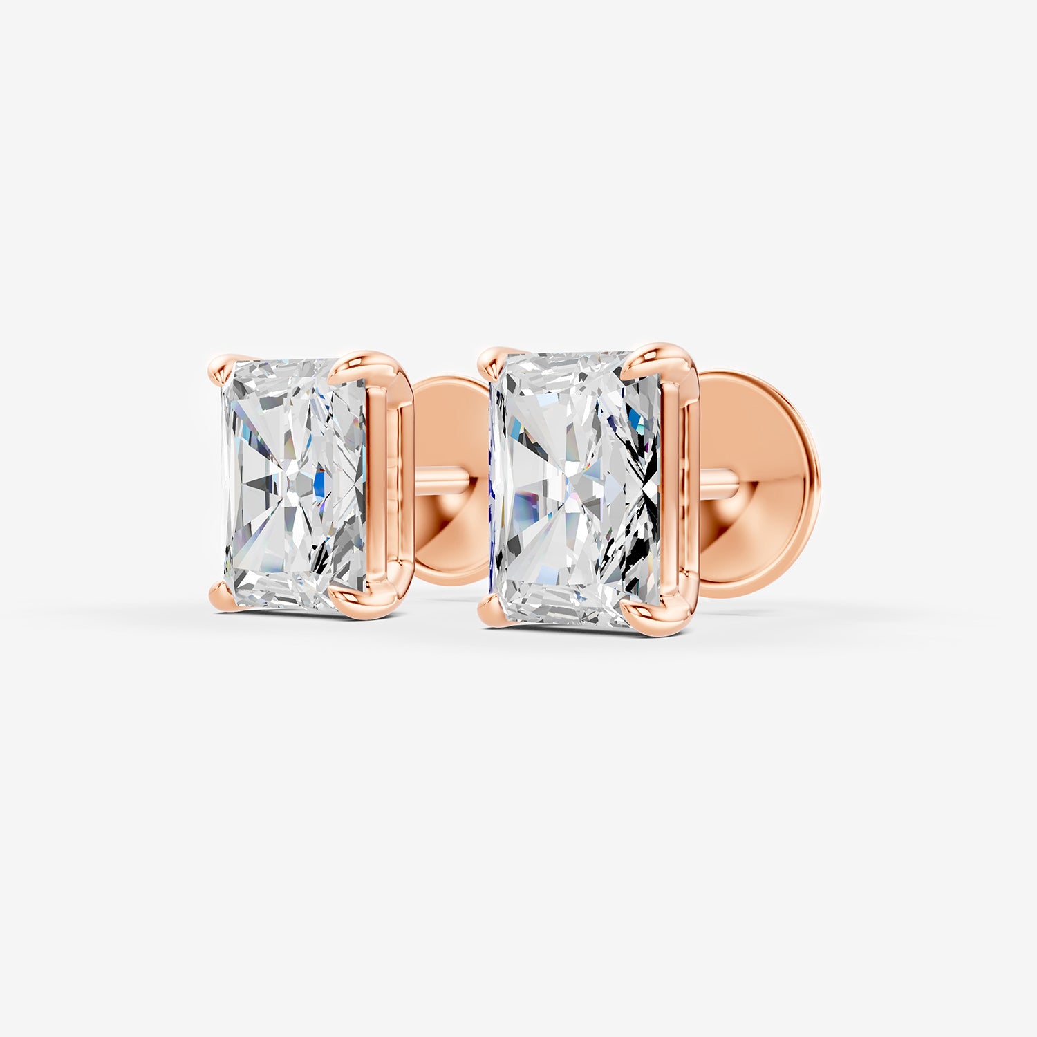 Classic Radiant Solitaire Earrings in 18K Rose Gold