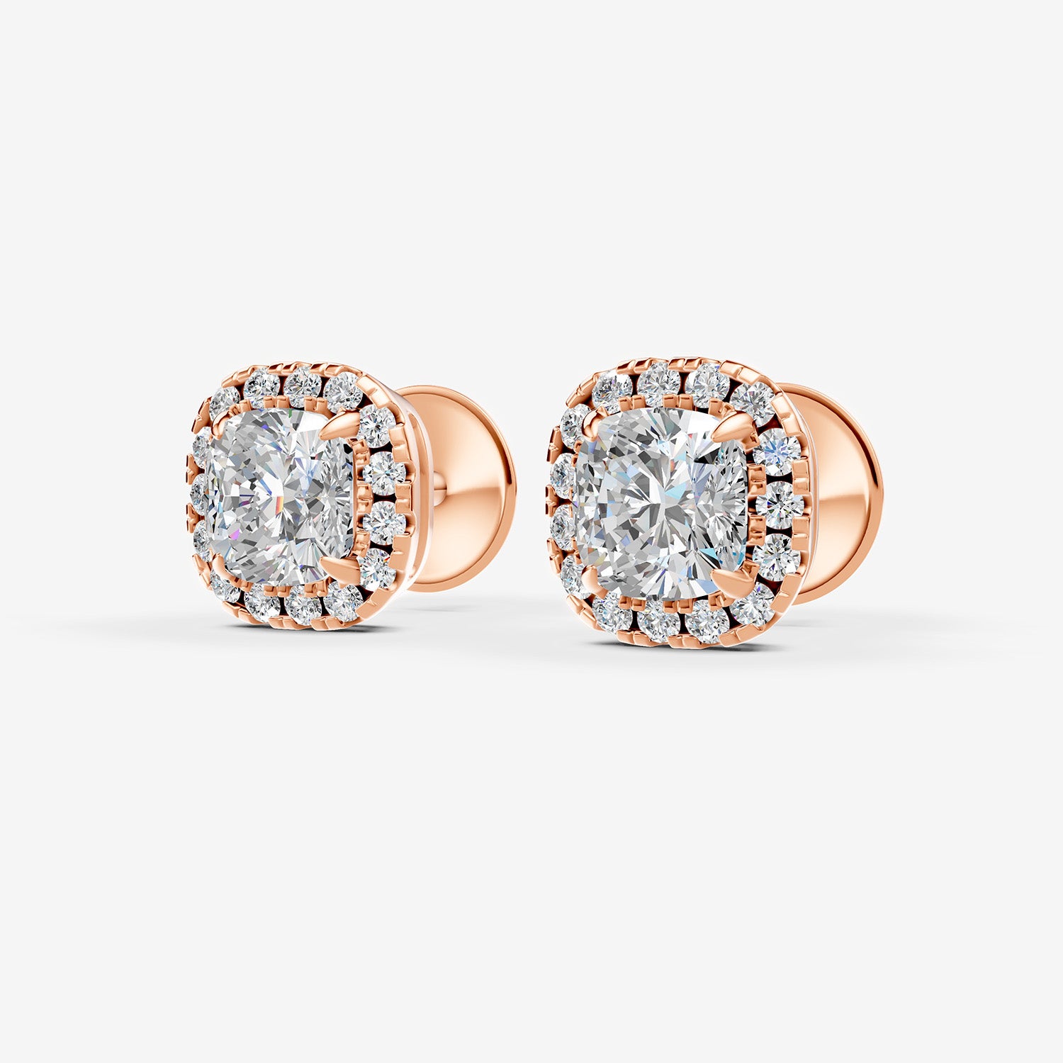 Halo Cushion Solitaire Earrings in 18K Rose Gold