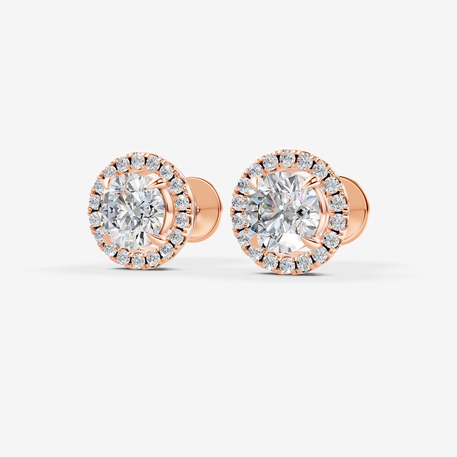 Halo Round Solitaire Earrings in 18K Rose Gold