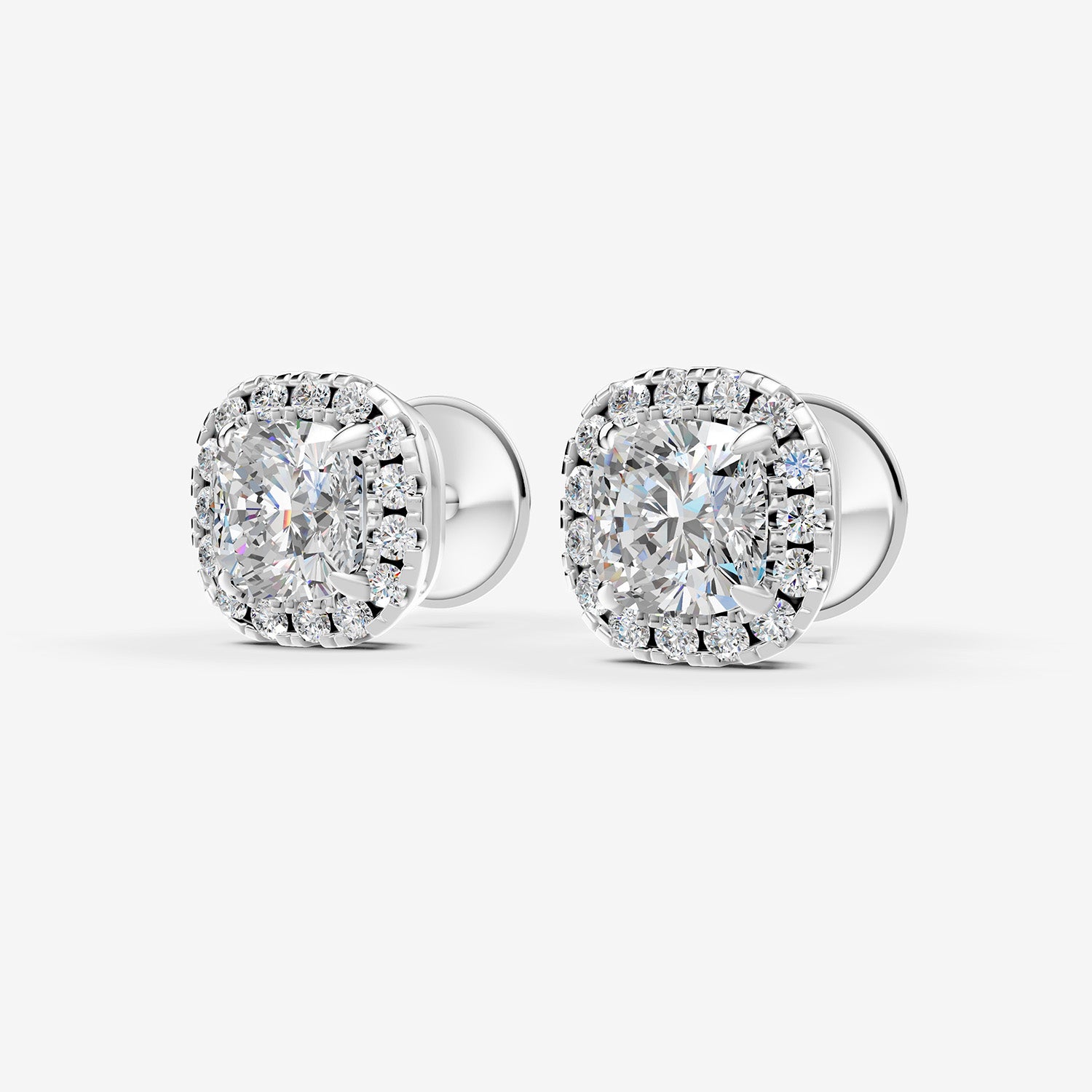 Halo Cushion Solitaire Earrings in 18K White Gold