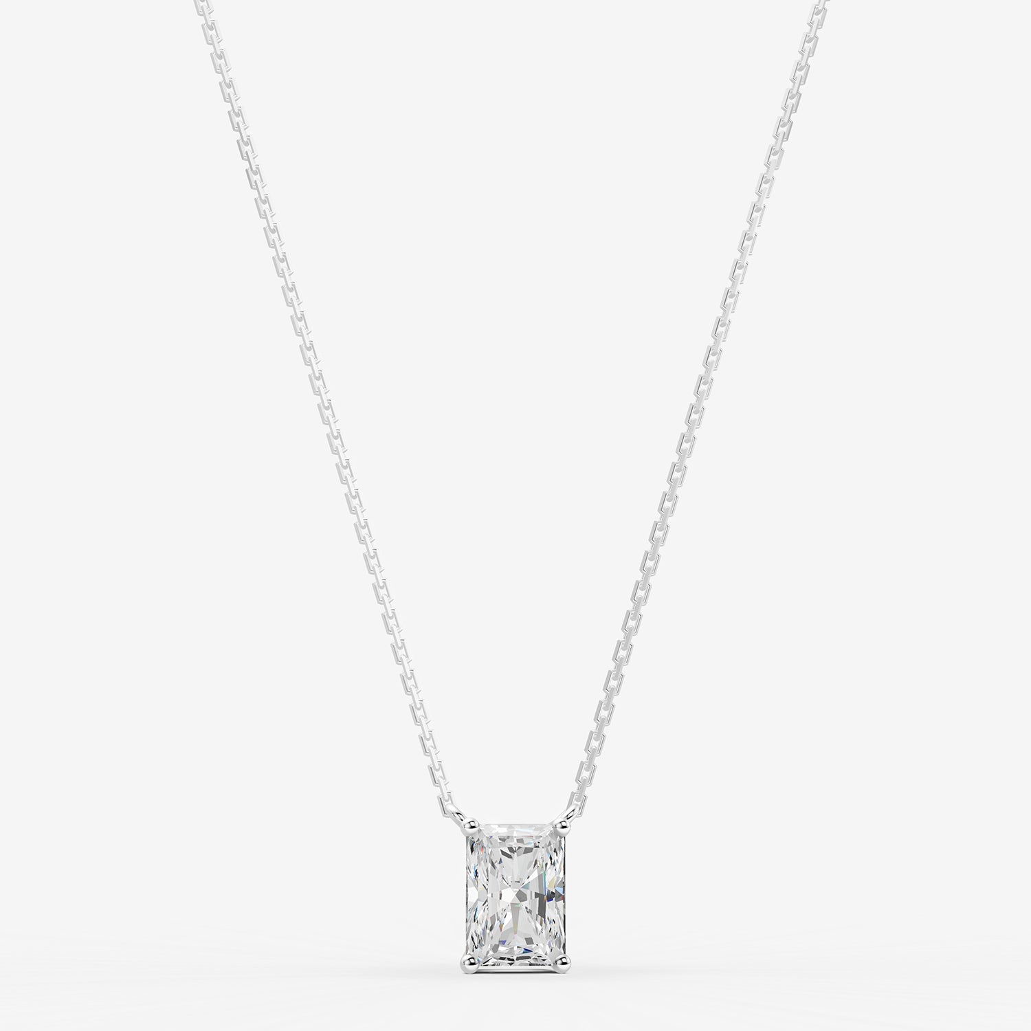 Classic Radiant Solitaire Pendant in 18K White Gold