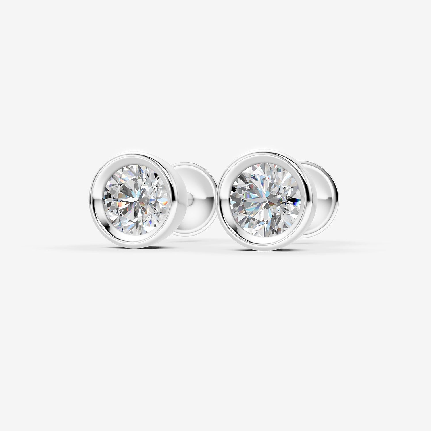 Bezel Round Solitaire Earrings in 18K White Gold