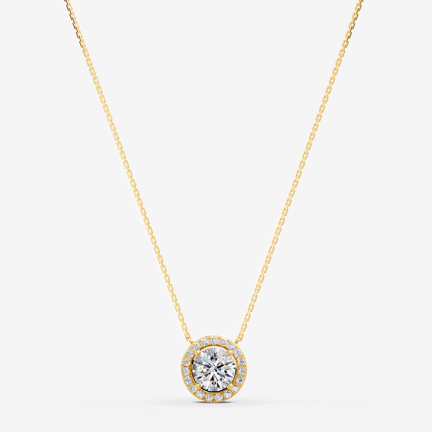 Halo Round Solitaire Pendant in 18K Yellow Gold