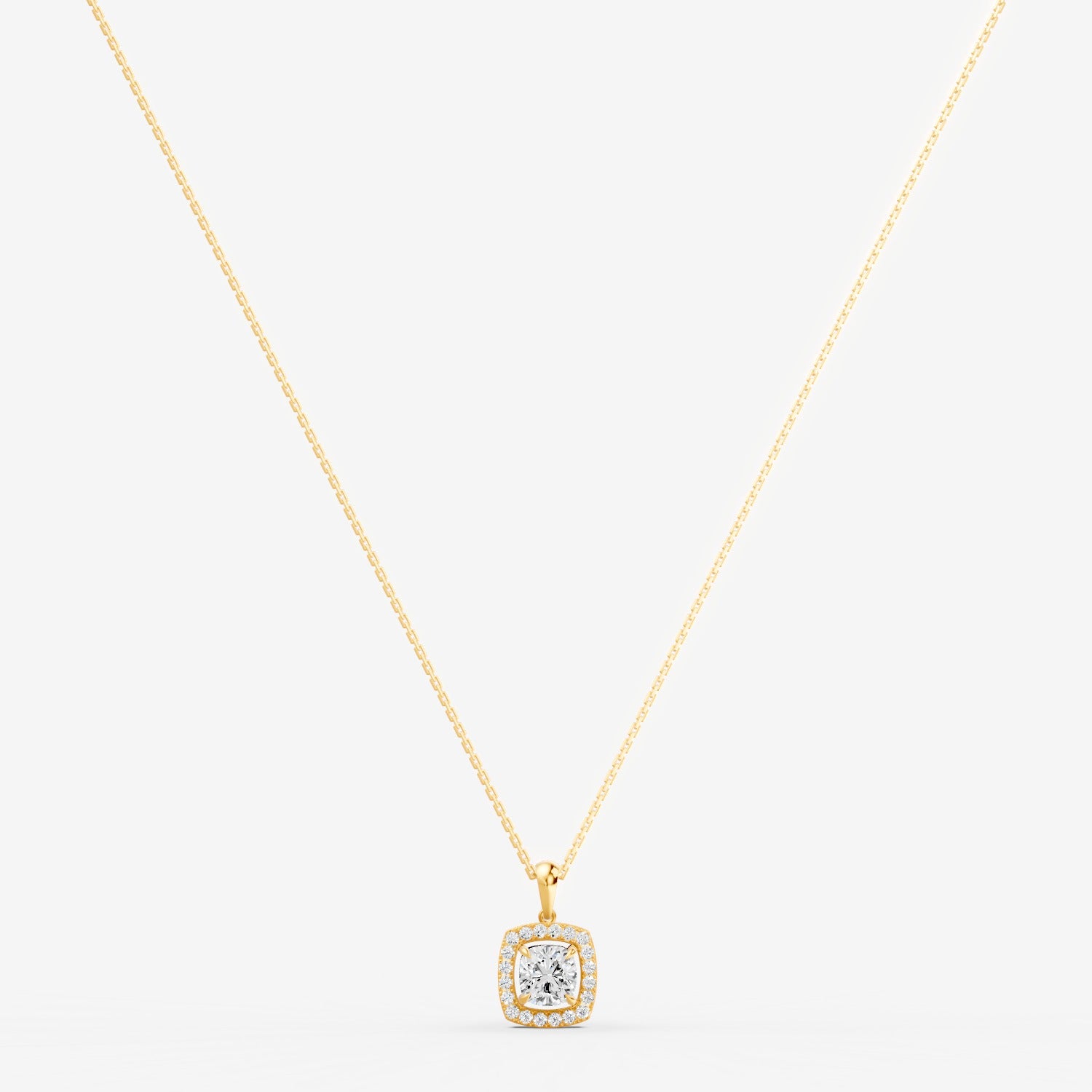 Halo Cushion Solitaire Pendant in 18K Yellow Gold