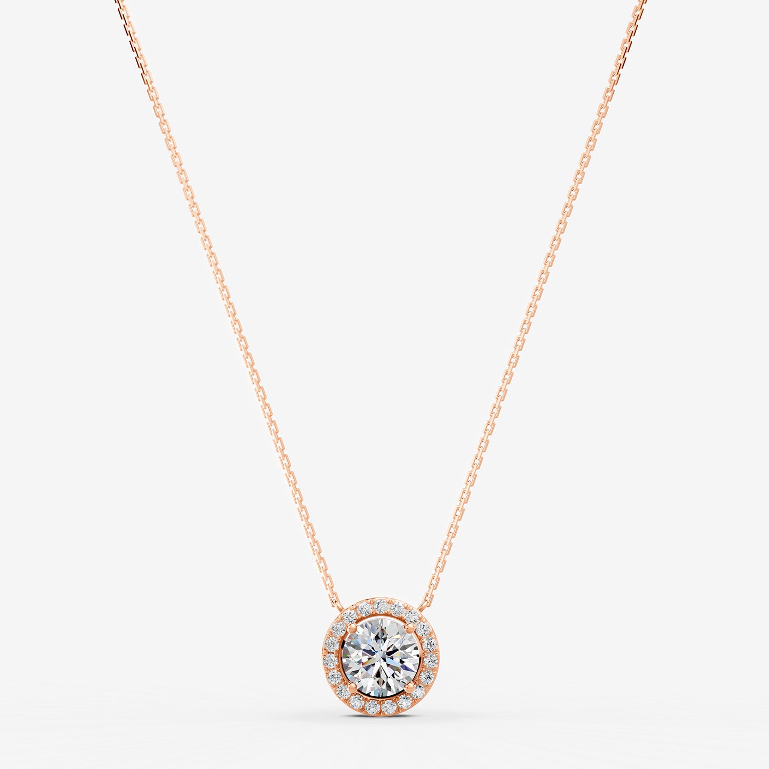 Halo Round Solitaire Pendant in 18K Rose Gold