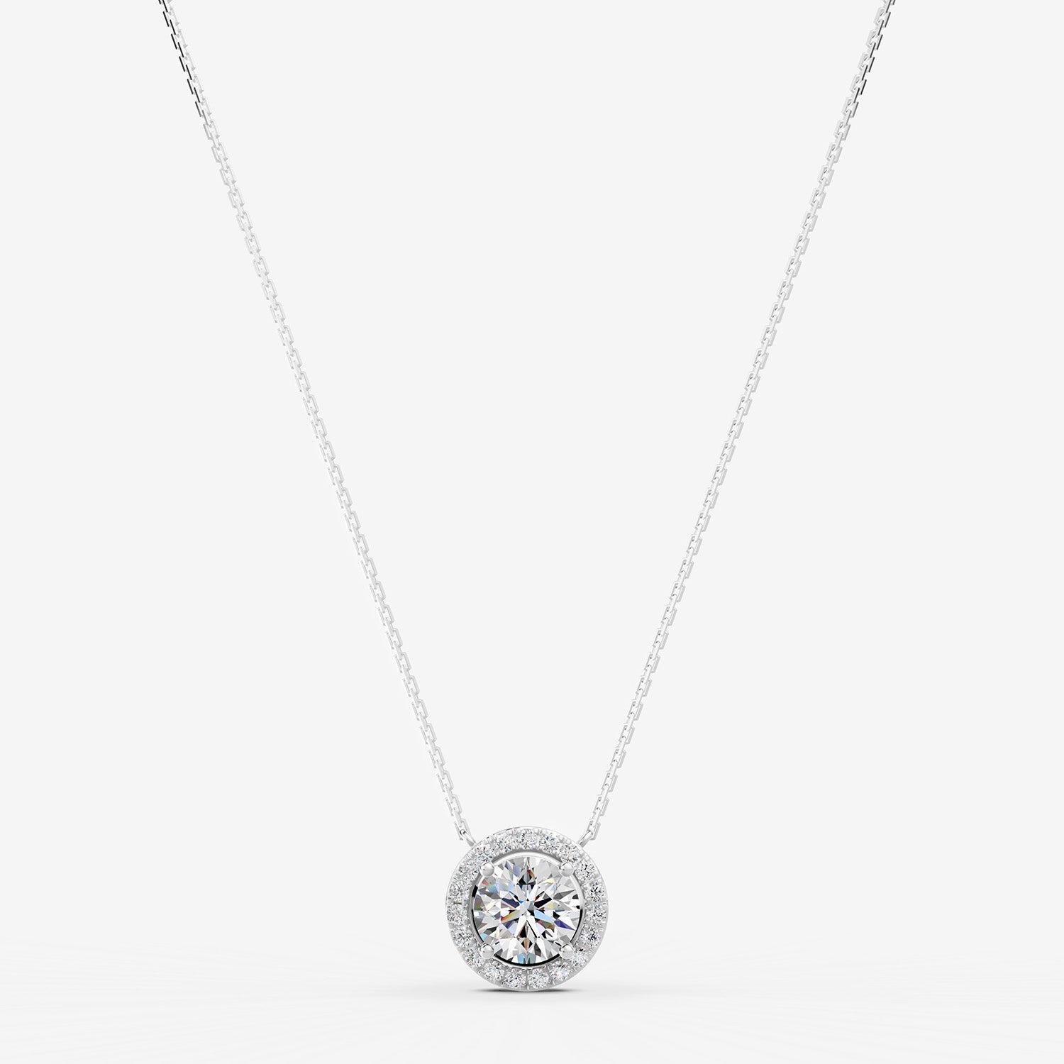Halo Round Solitaire Pendant in 18K White Gold