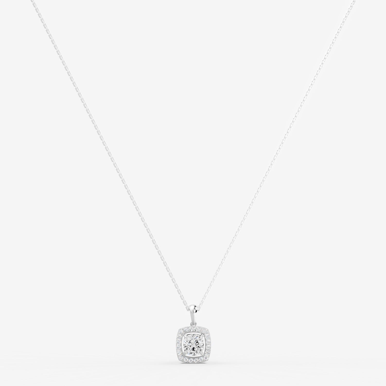 Halo Cushion Solitaire Pendant in 18K White Gold