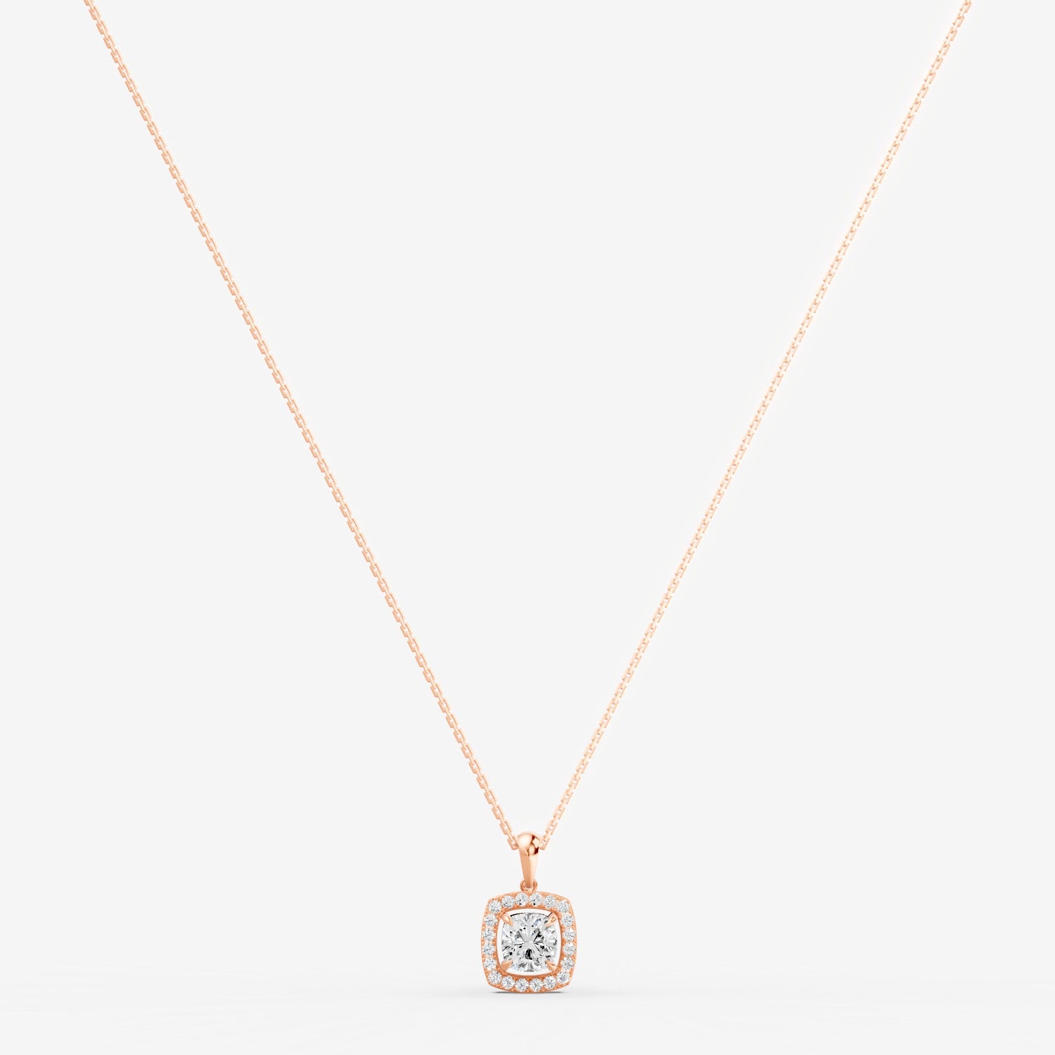 Halo Cushion Solitaire Pendant in 18K Rose Gold