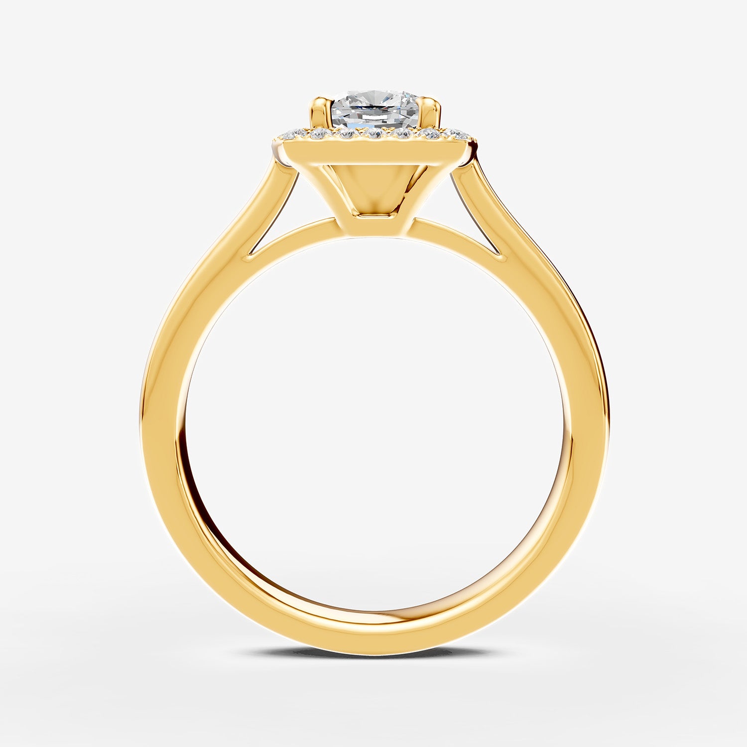 Halo Cushion Solitaire Ring in 18K Yellow Gold