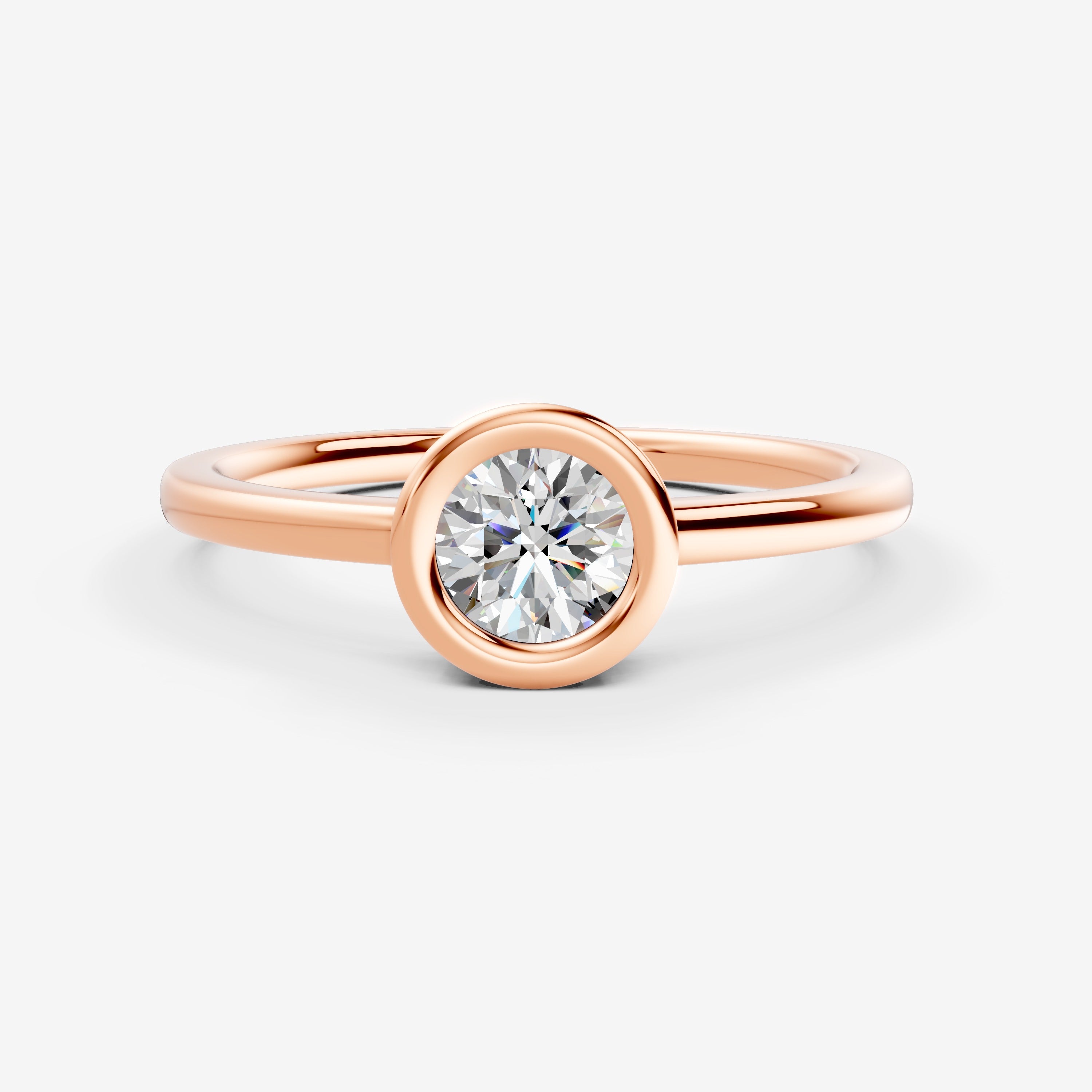 Bezel Round Solitaire Ring in 18K Rose Gold