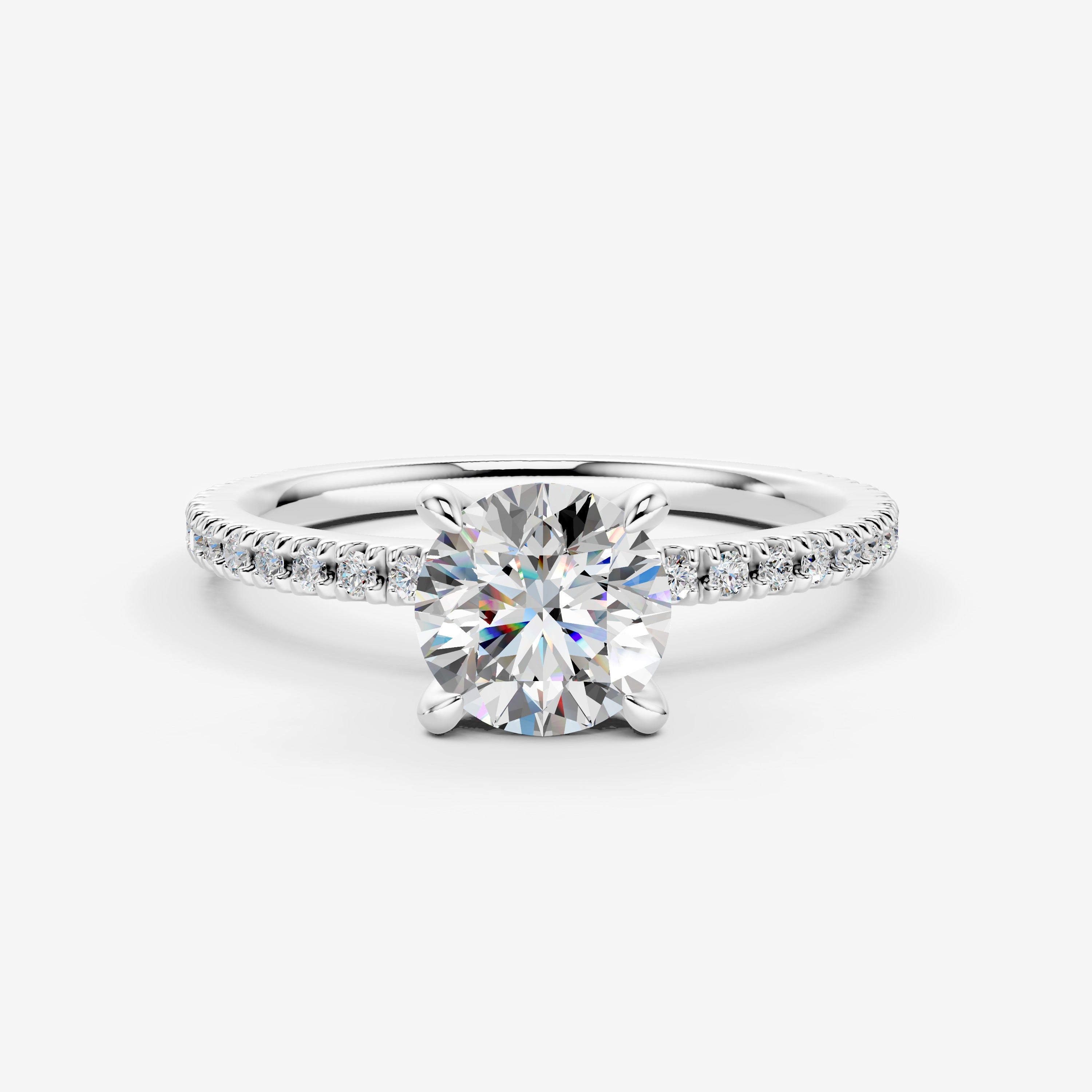 Round Solitaire Diamond Band Ring in 18K White Gold