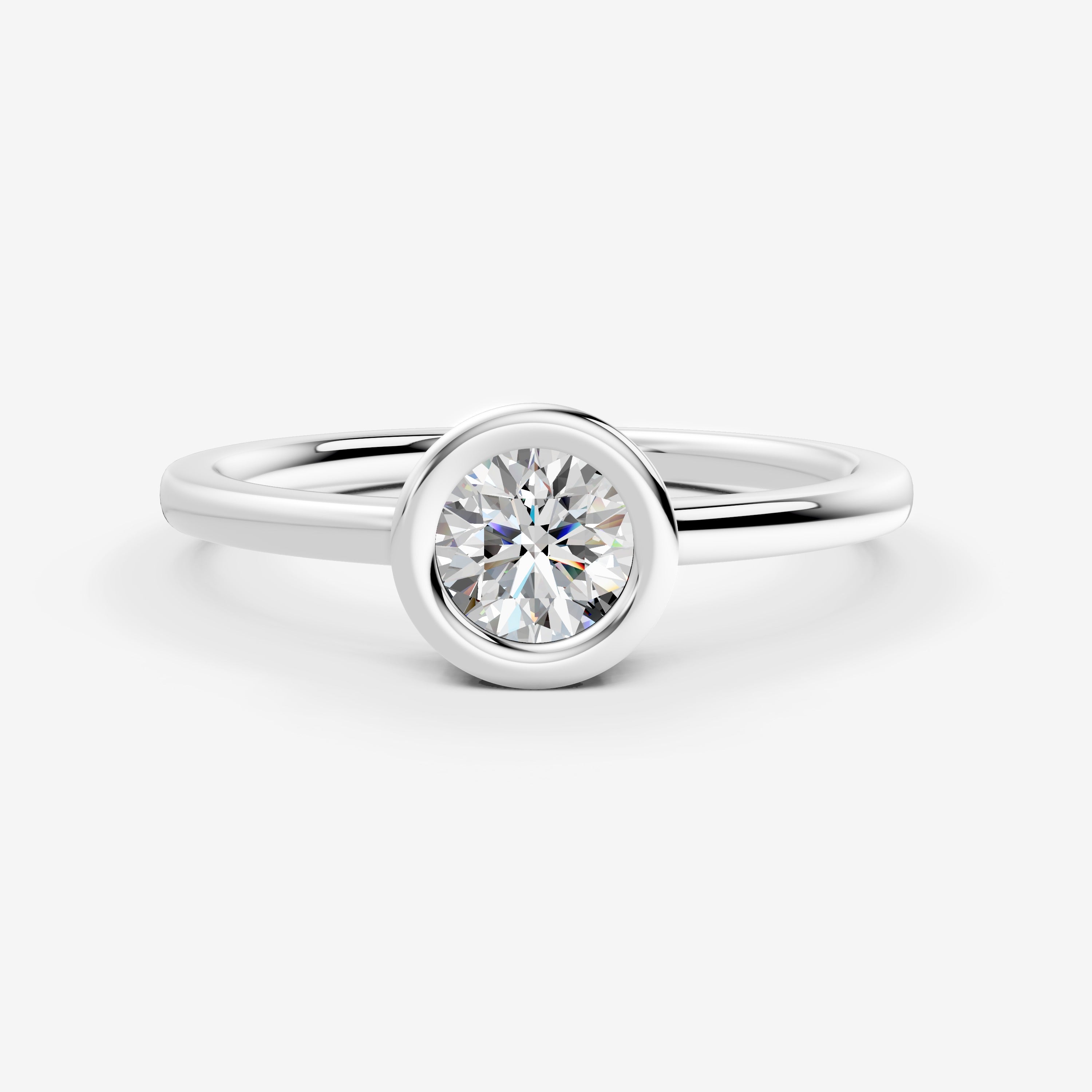 Bezel Round Solitaire Ring in 18K White Gold