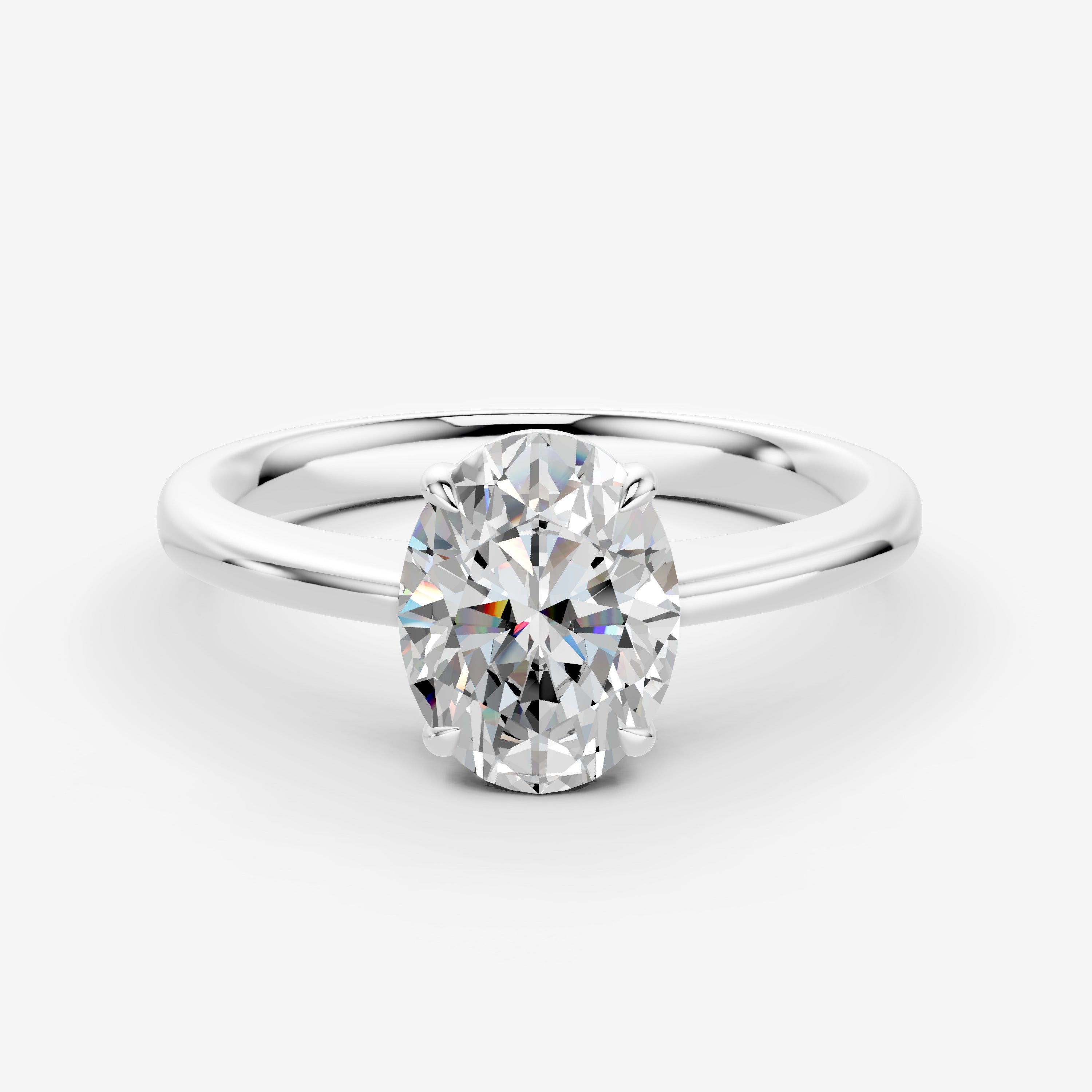 Classic Oval Solitaire Ring in 18K White Gold