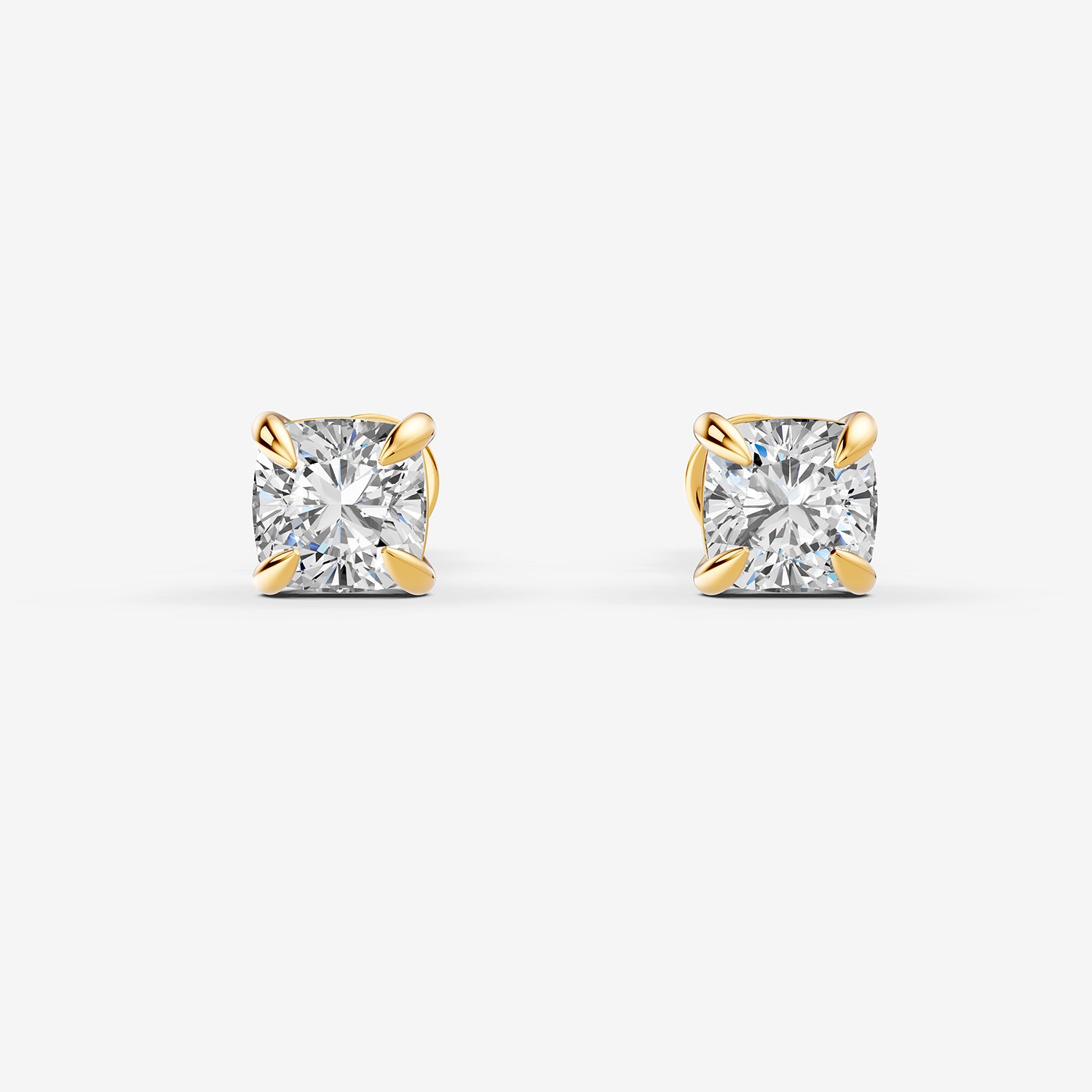 Classic Cushion Solitaire Earrings in 18K Yellow Gold