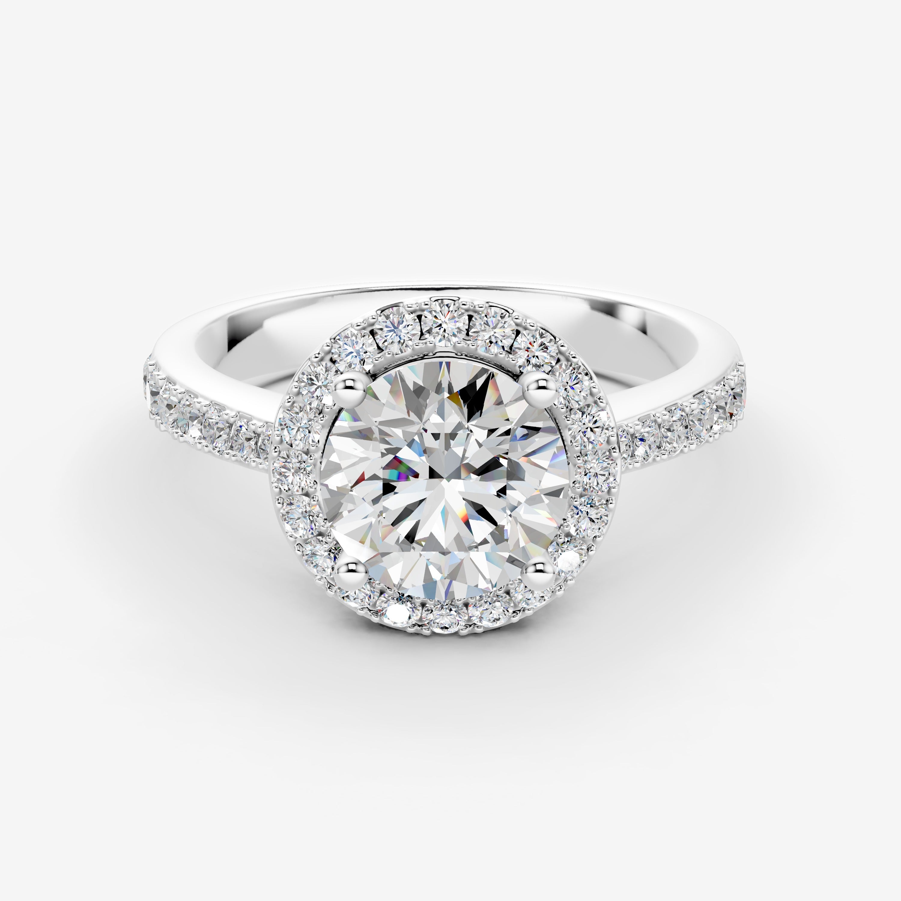 Halo Round Solitaire Ring in 18K White Gold