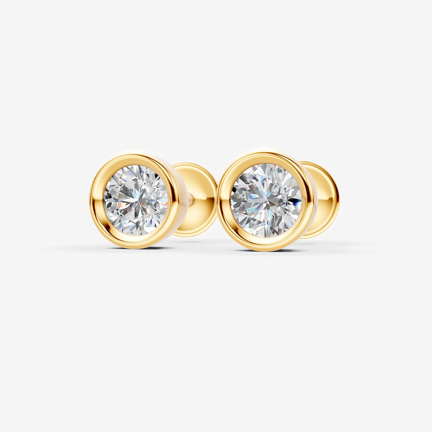 Bezel Round Solitaire Earrings in 18K Yellow Gold by Lejour - Shop lab grown diamond jewellery through www.lejour.com - world wide shipping - free delivery in UAE 