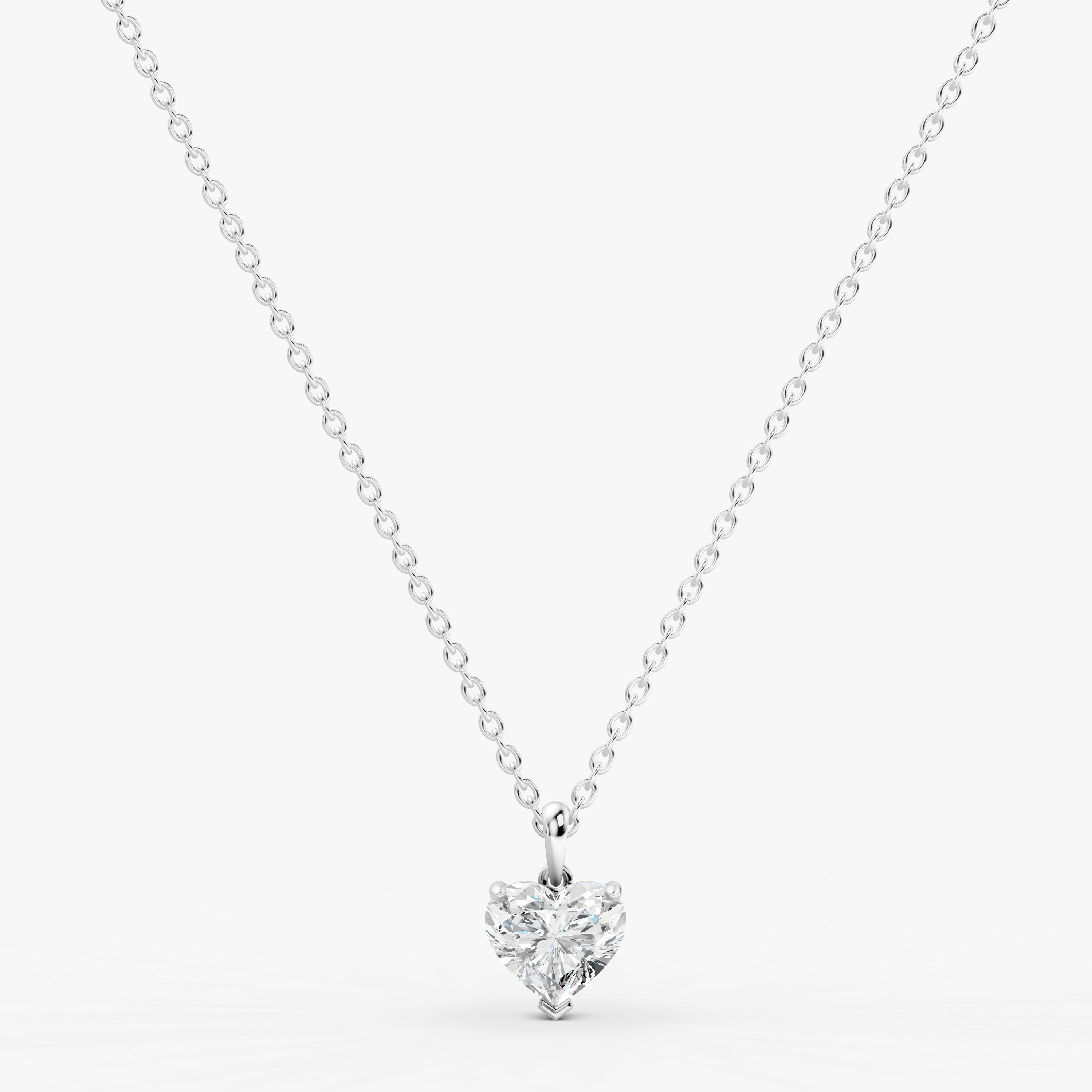 Classic Heart Solitaire Pendant in 18K White Gold