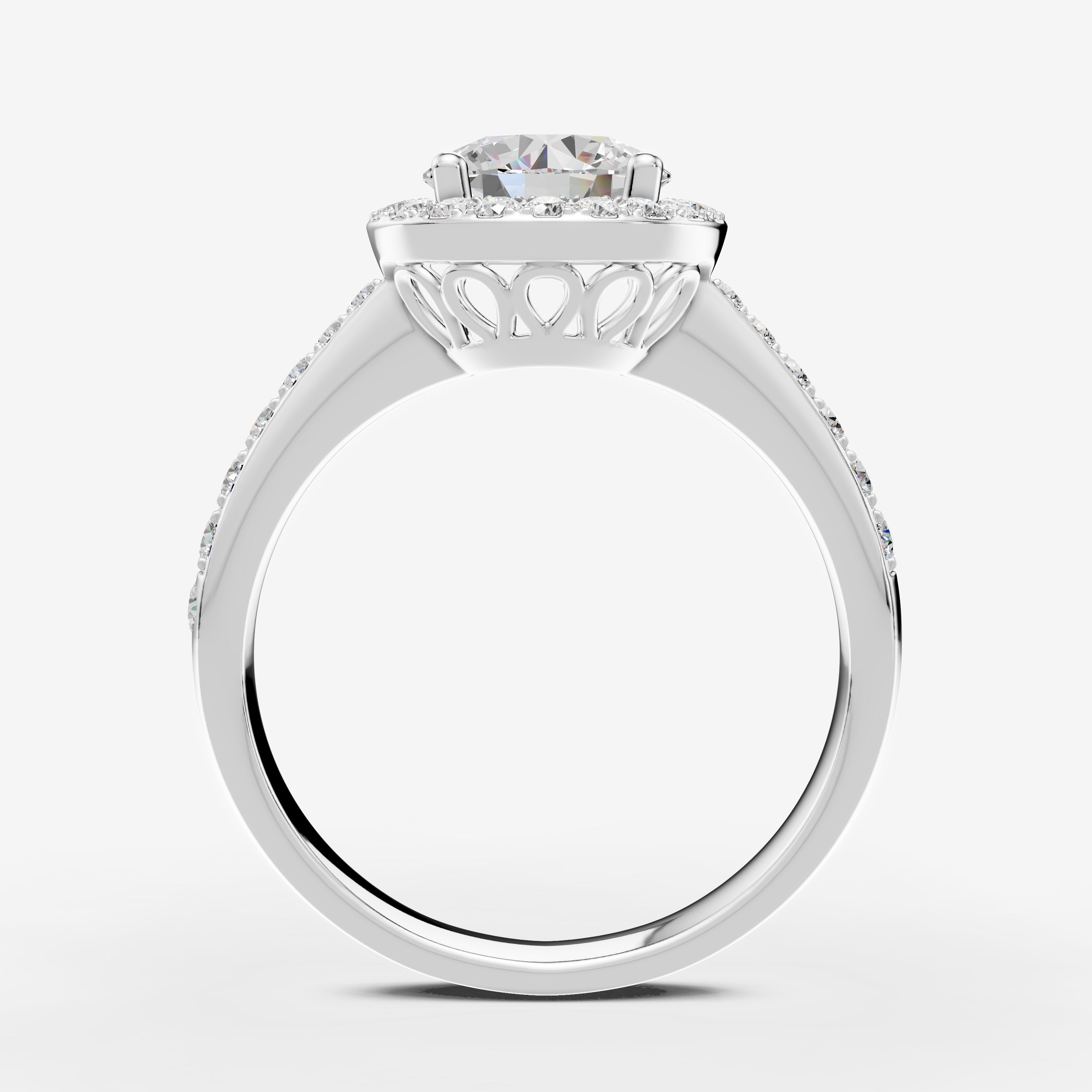 Halo Round Solitaire Ring in 18K White Gold