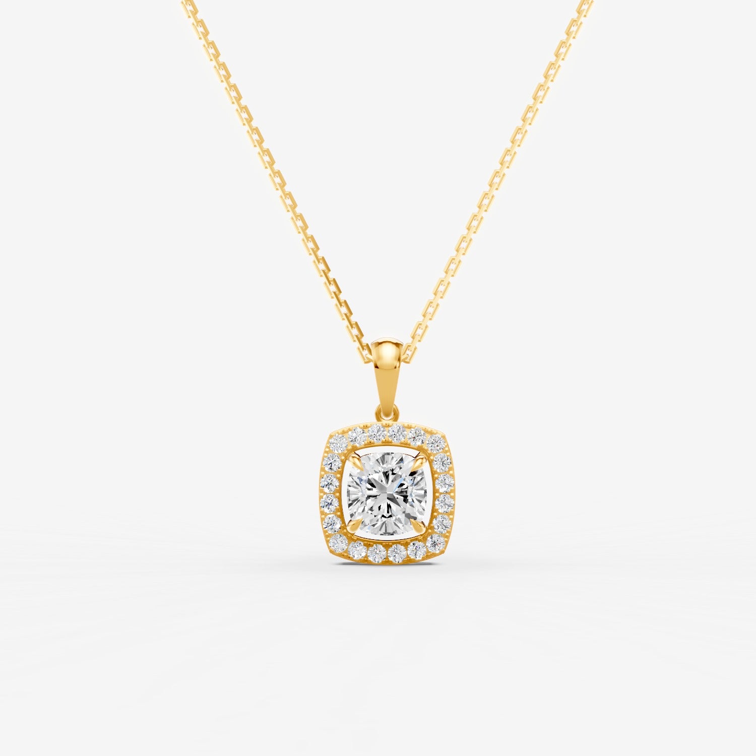 Halo Cushion Solitaire Pendant in 18K Yellow Gold