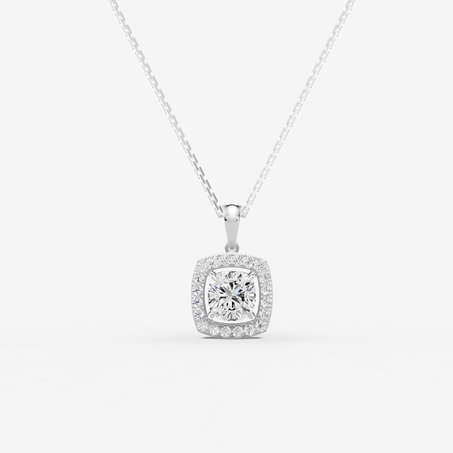 Halo Cushion Solitaire Pendant in 18K White Gold
